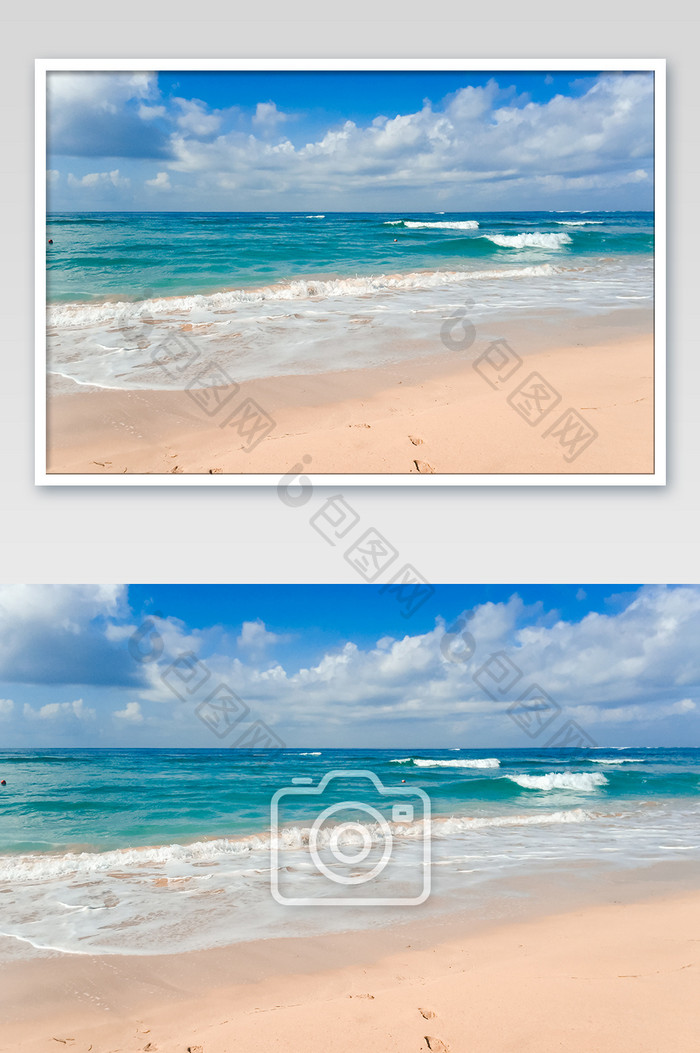 巴厘岛蓝天白云大海海浪沙滩度假摄影图