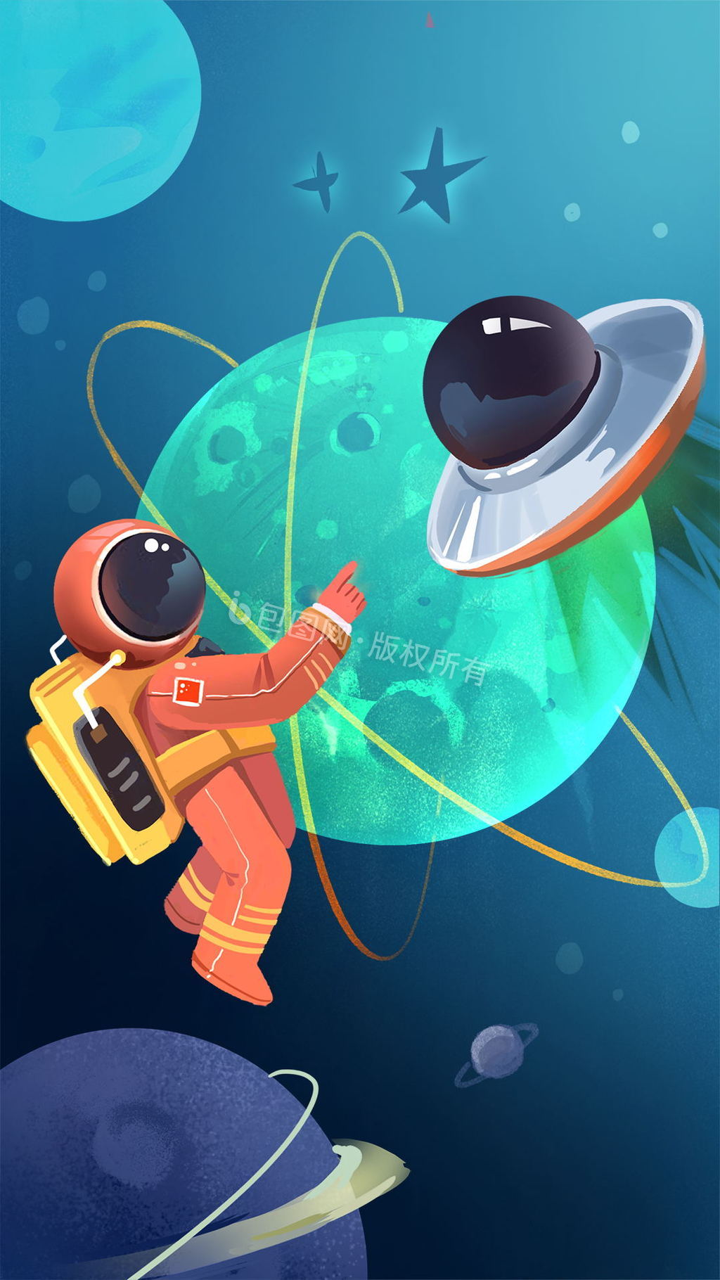 科技太空梦幻宇航员星球卡通扁平科技插画图片-千库网