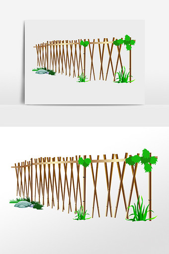 手绘木质花园菜园栅栏围栏插画图片下载