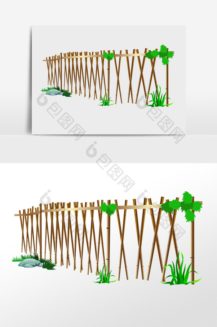 手绘木质花园菜园栅栏围栏插画