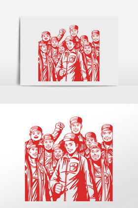 抗日革命红军人物剪影插画