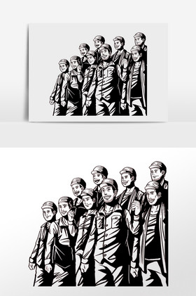 人物剪影插画版画夏季旅游蓝油画纹理版画纹理质感版画风格日本浮世绘