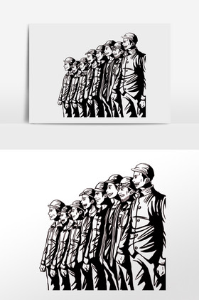 红军抗日革命人物剪影插画