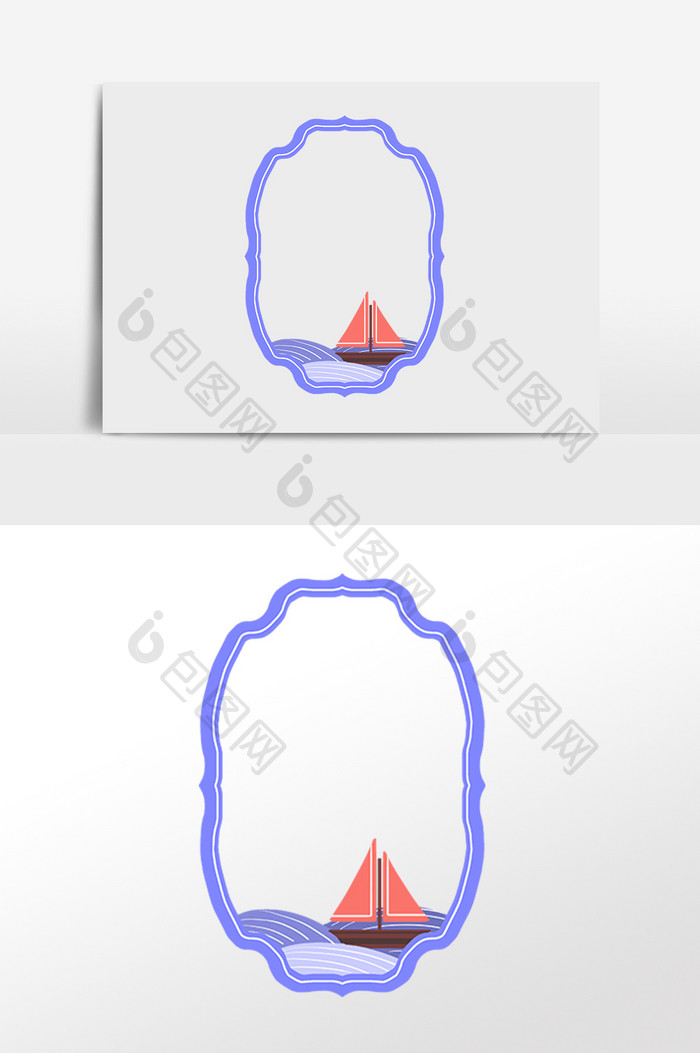 手绘卡通可爱帆船边框插画
