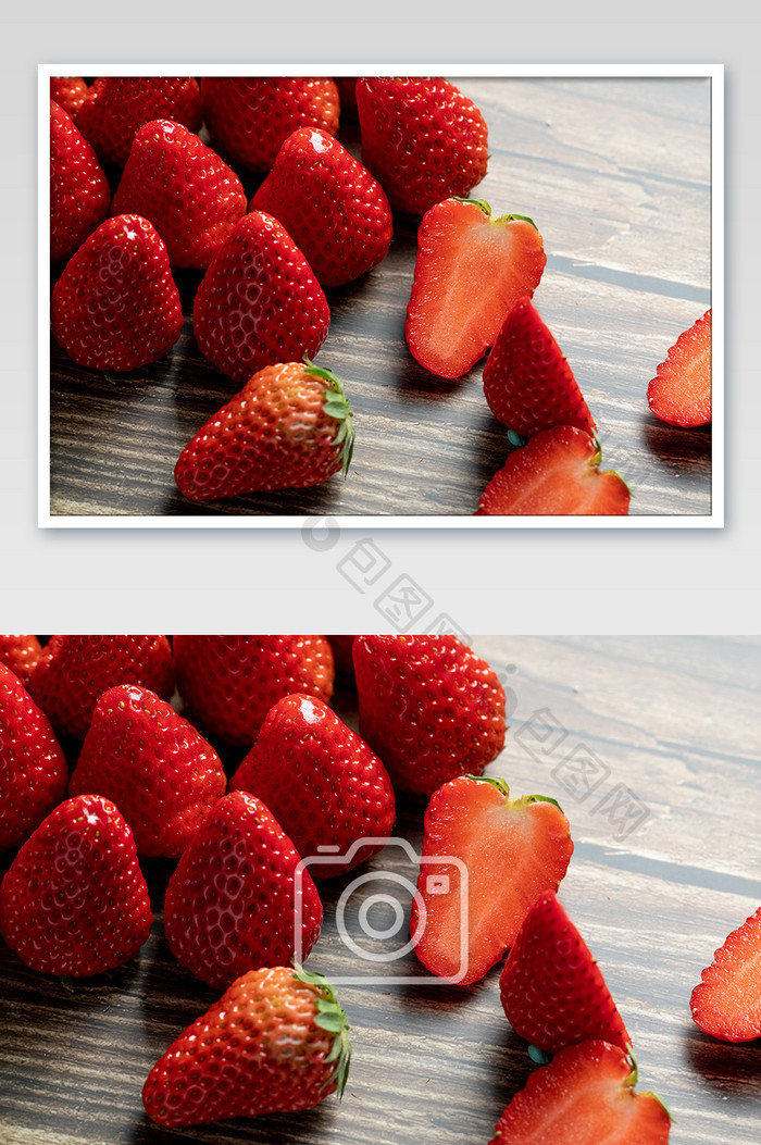 时令水果新鲜的草莓切开创意摄影图片