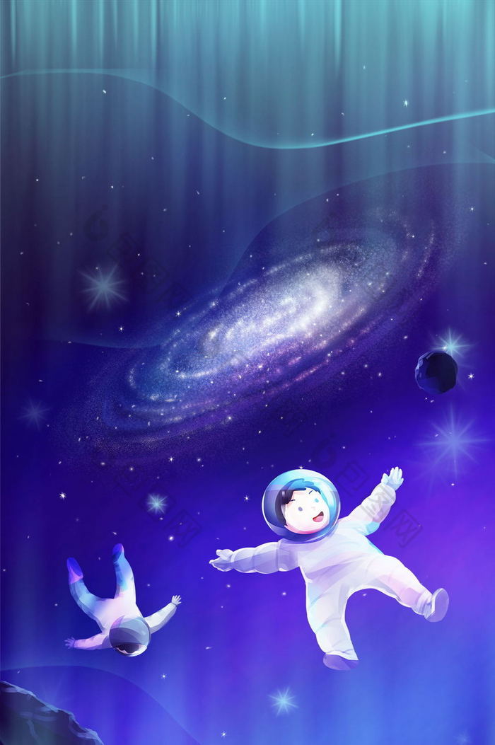 炫酷星空小小宇航员宇宙遨游插画动态gif