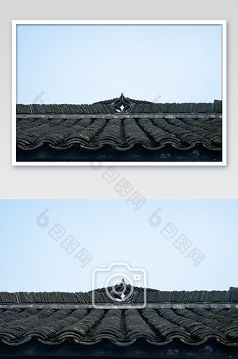 黑瓦片中式屋顶中国传统建筑摄影图图片