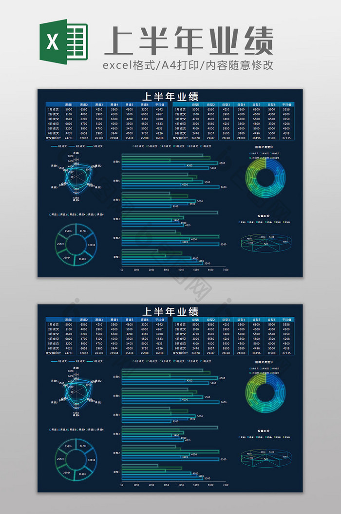 上半年业绩科技风Excel模板