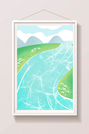 手绘流淌的河水插画背景图片