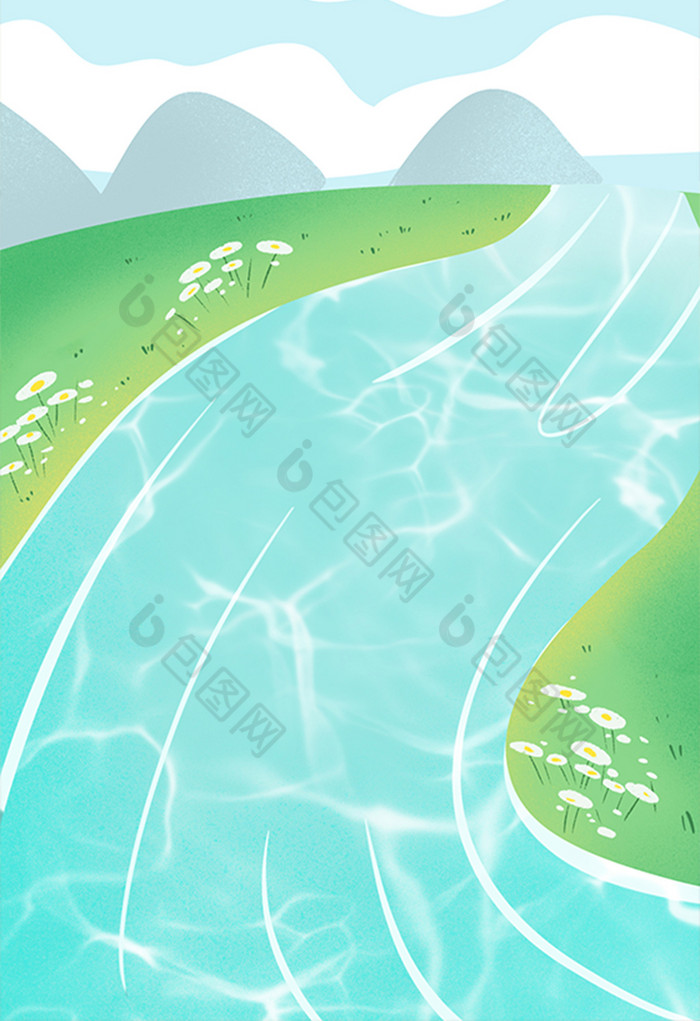 流淌的河水插画图片