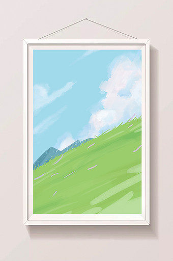 手绘山坡上的绿地插画背景图片