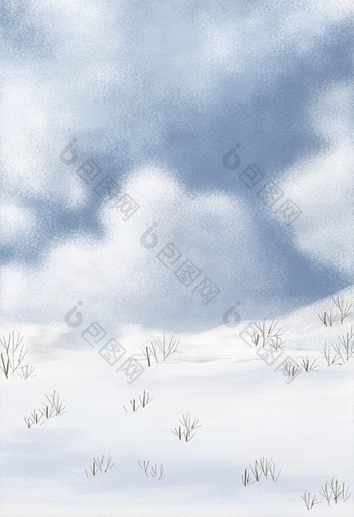 手绘雪地上空的白云插画背景