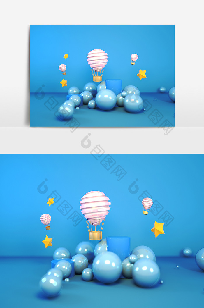 C4D蓝色简约电商促销装饰气球小球元素