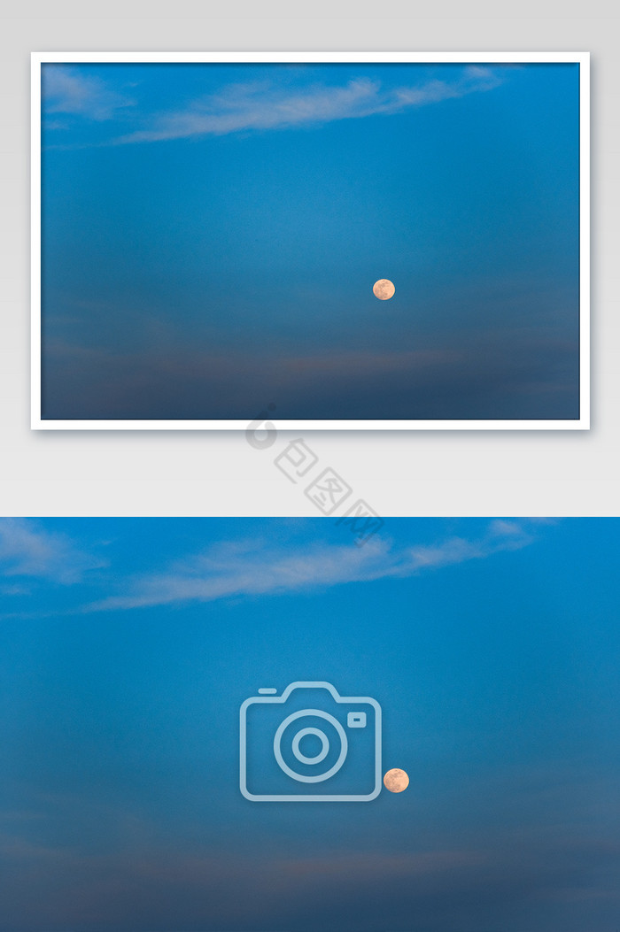 蓝色天空傍晚月色满月月光摄影图片