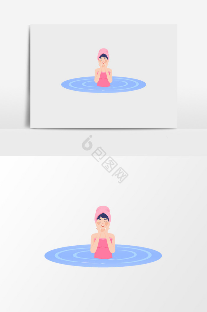 女孩游泳泡温泉插画图片