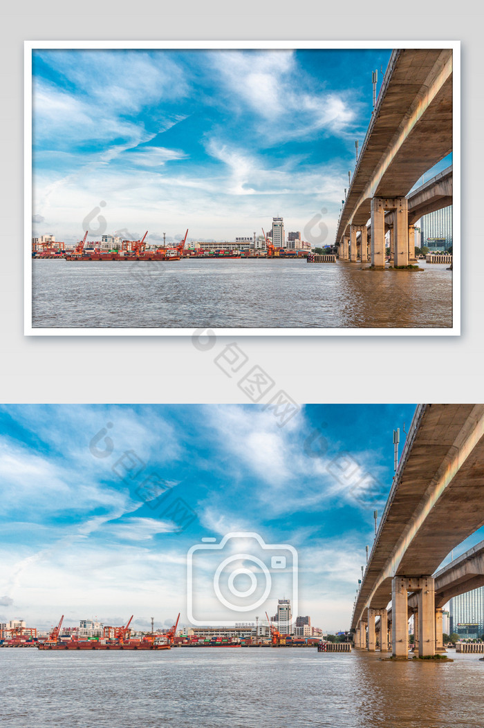 蓝天下港口和桥梁图片图片