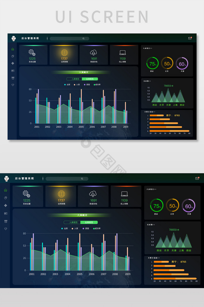 黑色出入库大数据分析管理系统网页界面图片