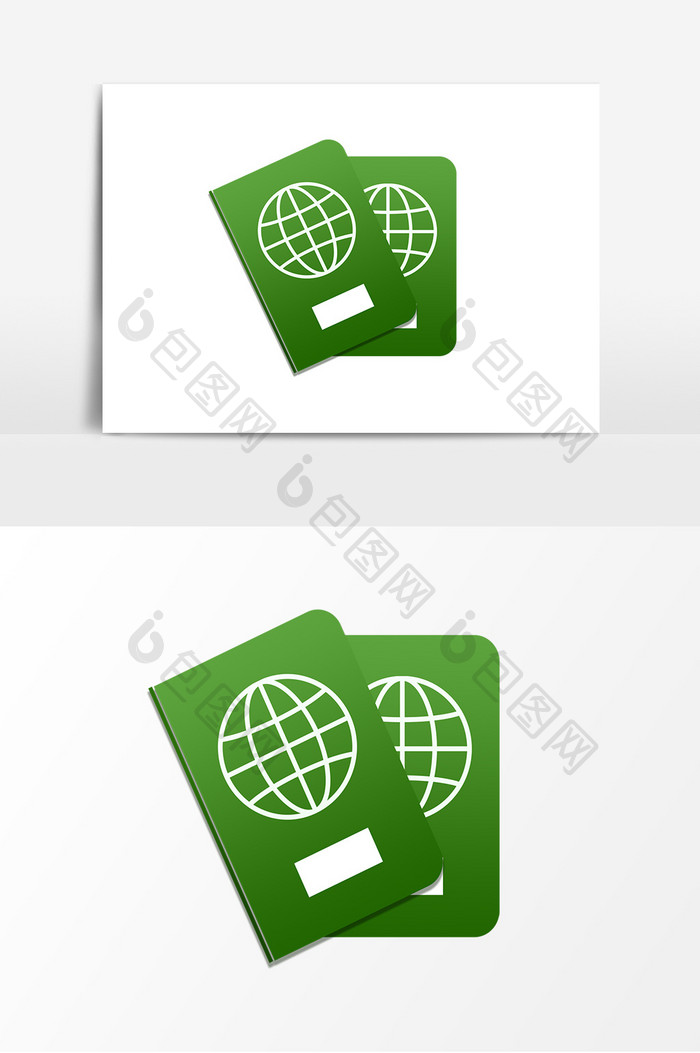 绿色护照卡通手绘元素