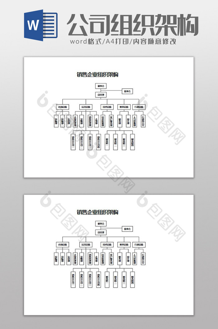 销售企业组织架构Word模板图片图片