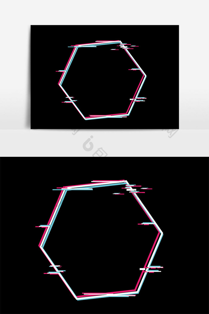 手绘六边形故障风边框元素