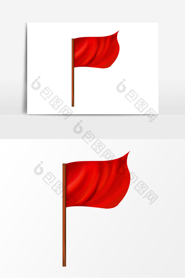 手绘飘扬的旗帜红旗元素