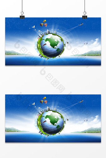 蓝色科技地球环境海报背景图片