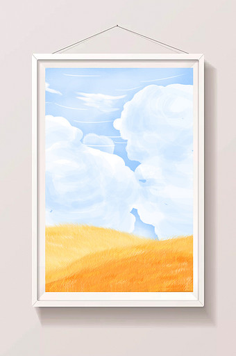 手绘天空中厚厚的云层插画背景图片
