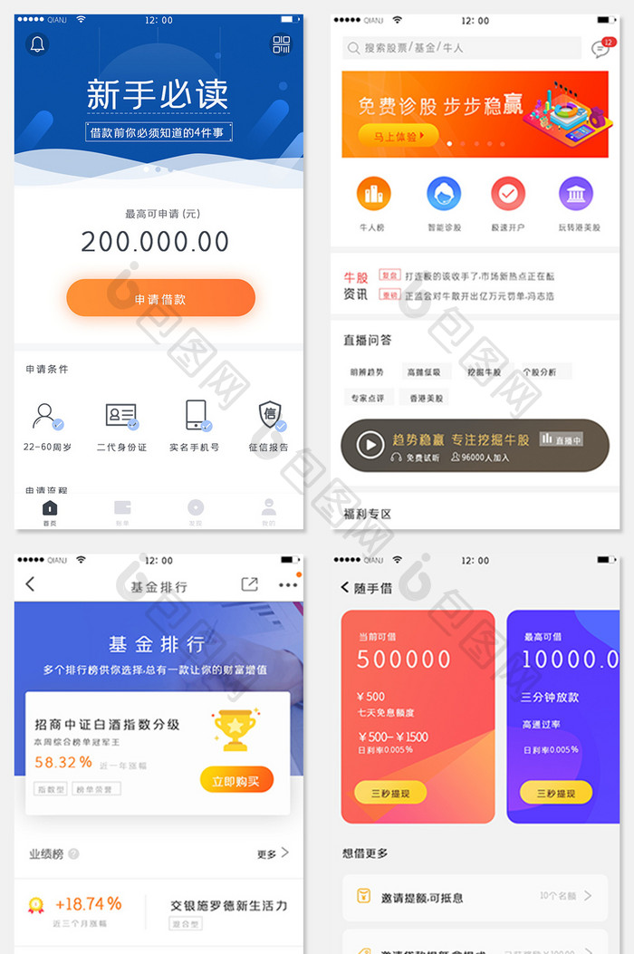 蓝色借款借钱申请条件全套APP套图