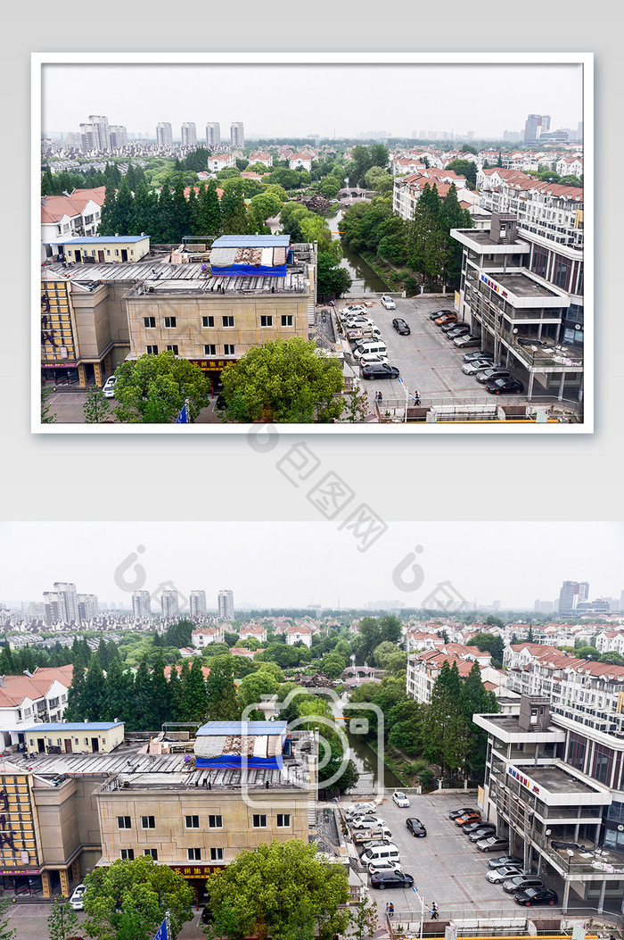 绿植繁茂的小区鸟瞰图城市建筑摄影图片