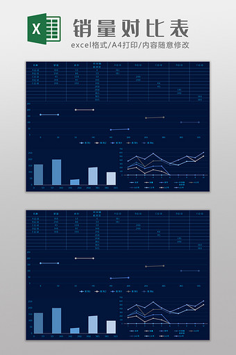 蓝色商务销量对比Excel模板图片