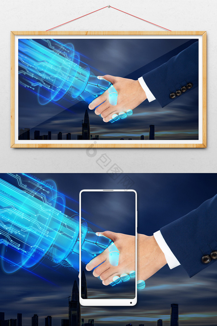 智能科技和5G时代握手图片