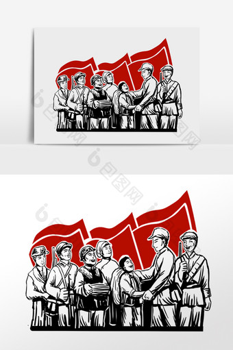 手绘红军革命先进人物剪影插画图片
