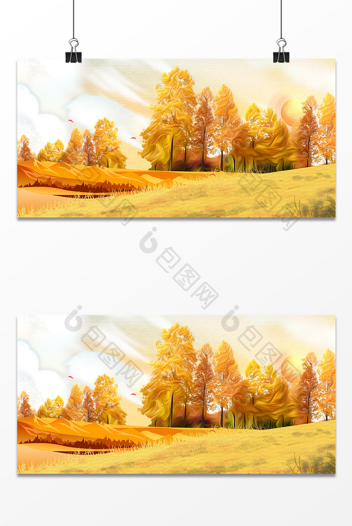 美术油画郊外树林秋天手绘背景