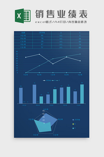 2019年公司销售业绩Excel模板图片