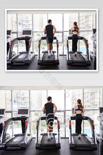 健身房运动跑步减肥增肌跑步机背影图片