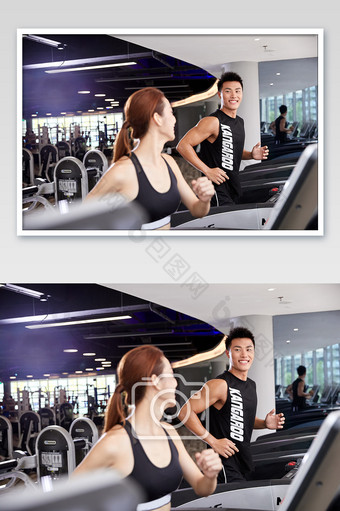 健身房运动跑步减肥增肌跑步机练习双人图片