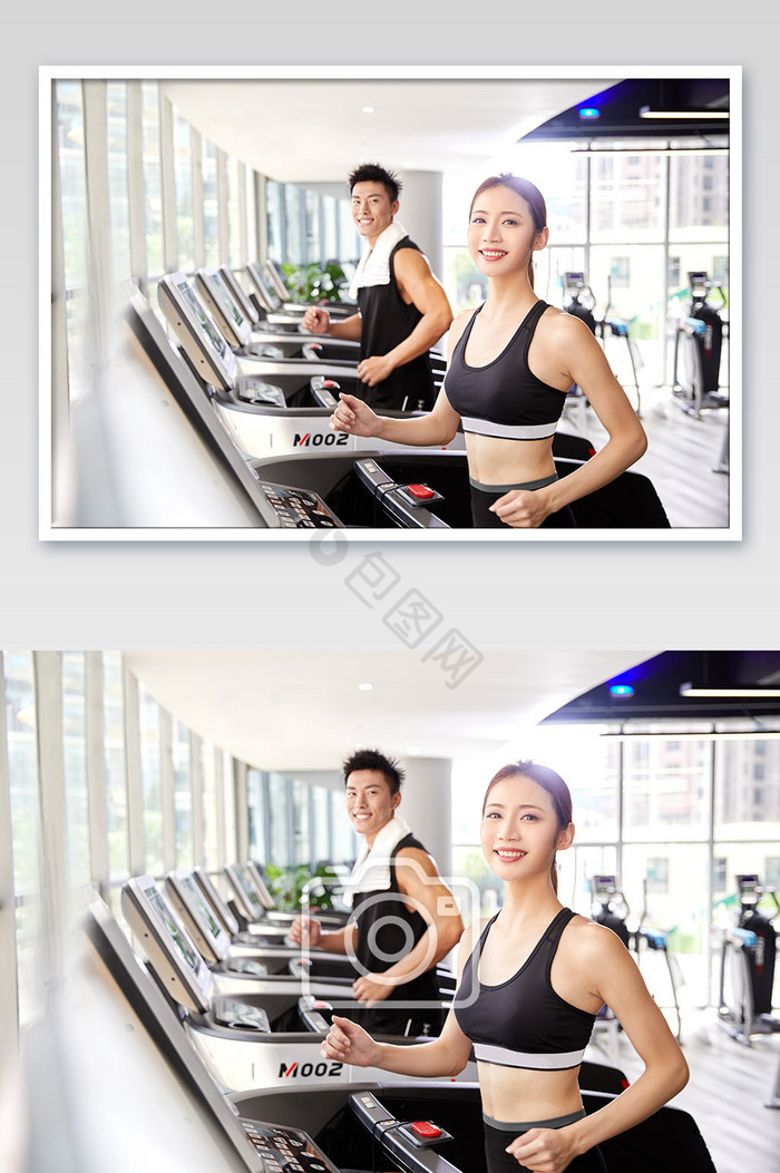 健身房运动跑步减肥增肌双人健身跑步图片