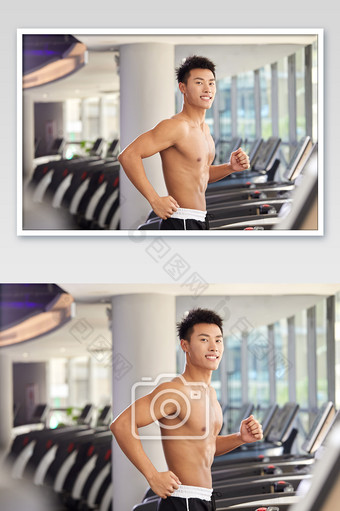 健身房运动跑步减肥增肌男生跑步机半身图片