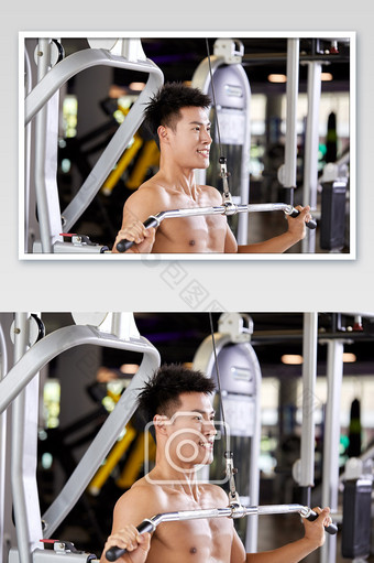 健身房运动跑步减肥增肌男生蝴蝶机肌肉近景图片