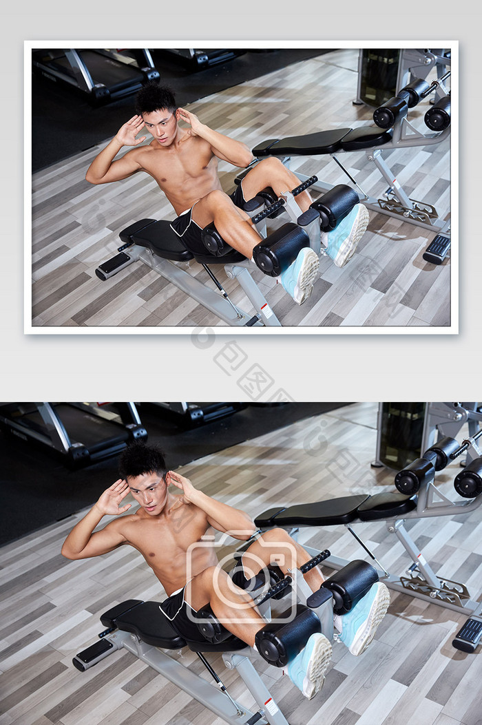 健身房运动跑步减肥增肌男生仰卧起坐板