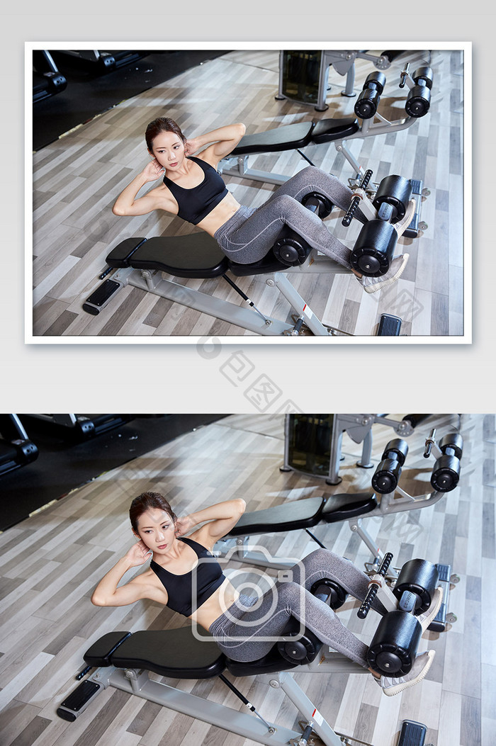 健身房运动跑步减肥增肌女生仰卧起坐板