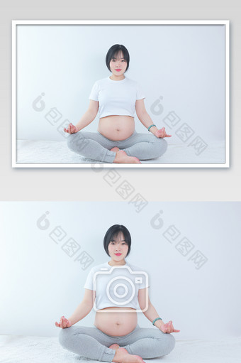 准妈妈孕妇做运动静坐摄影图图片