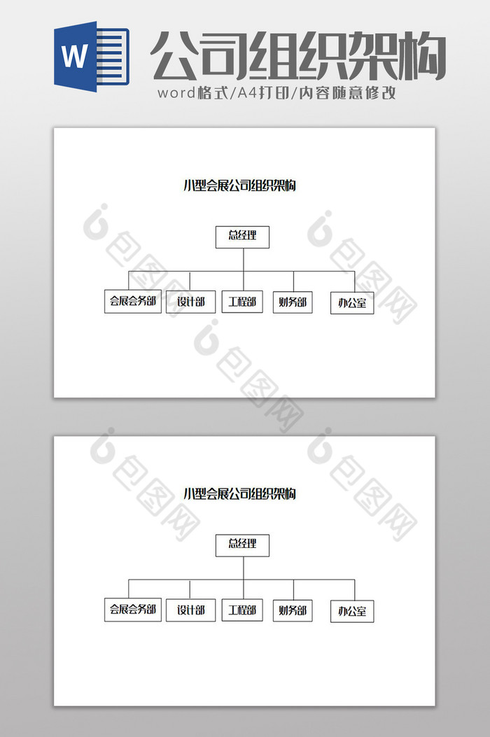 小型会展公司组织架构Word模板图片图片