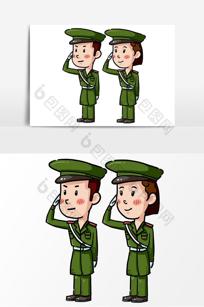 国庆节敬礼的军人卡通形象