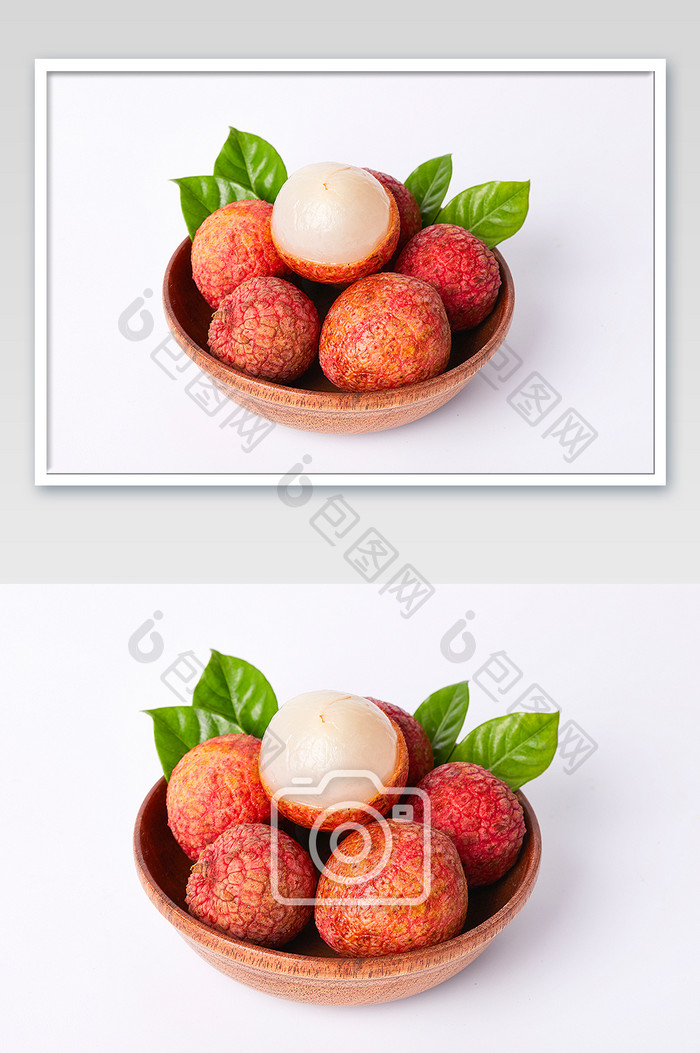 红色荔枝新鲜水果果肉碟子白底美食摄影图片