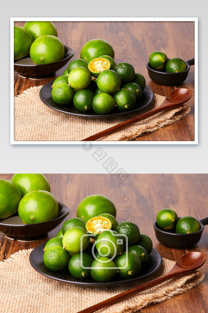 绿色青柠青桔新鲜水果碟子美食摄影图片