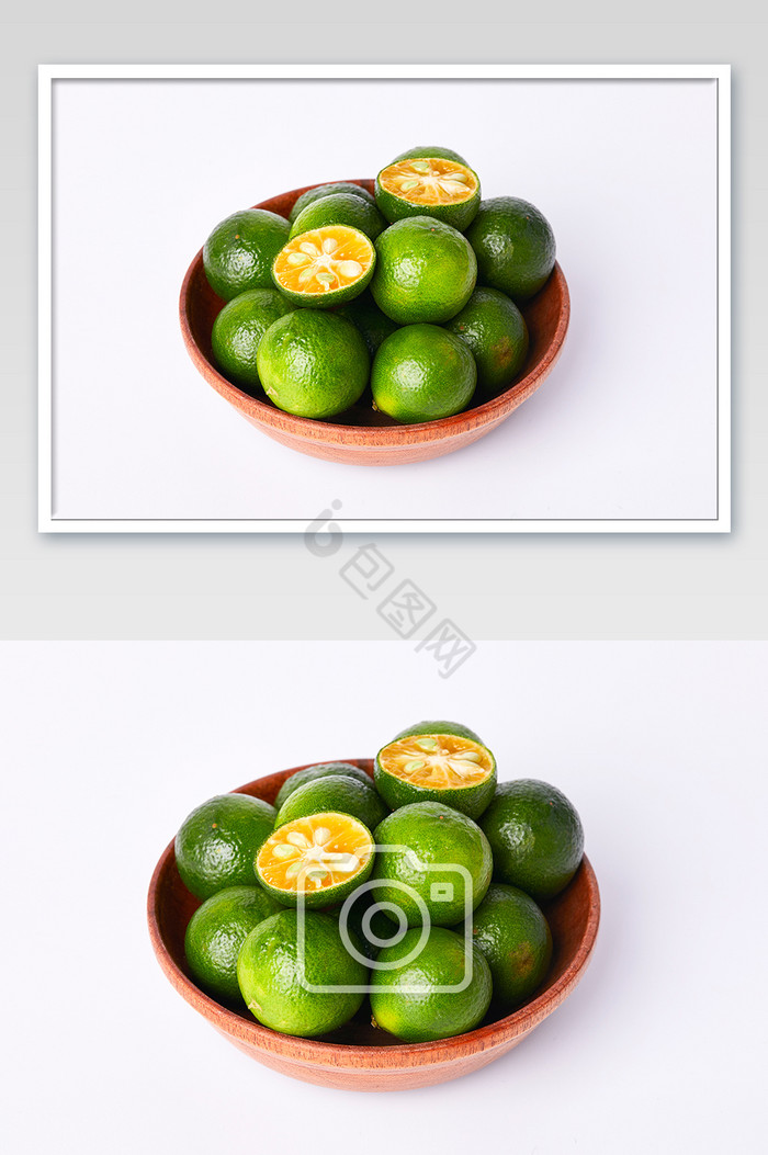 绿色青桔青柠新鲜水果碟子白底美食摄影图片