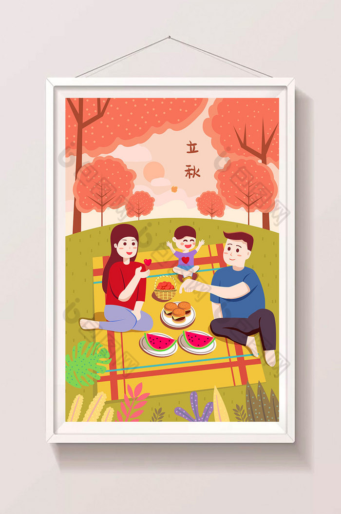立秋秋天家庭野外聚餐插画图片图片