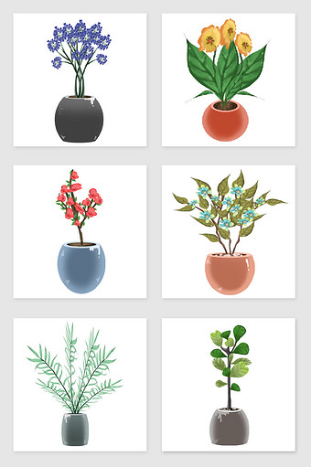 绿色手绘盆栽花卉植物元素图片
