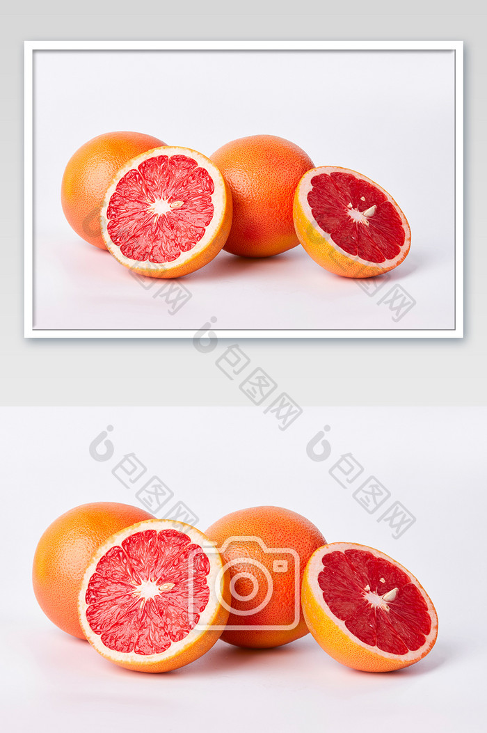 红色新鲜柚子西柚白底水果美食摄影图片